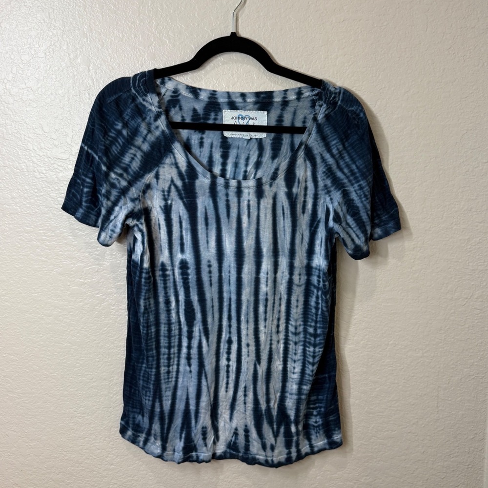Johnny Was x Amanda Bond Blue Tie Dye T-Shirt Womens Small Coastal Beachy Malibu
